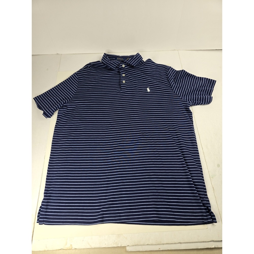Polo Ralph Lauren NAVY STRIPE Men's Striped Polo Neck Collar‎ Shirt, US L Large